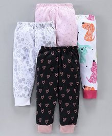 Kidi Wav Pack Of 4 Heart Printed Full Length Pyjamas - Black White & Pink Kidi Wav Pack Of 4 Heart Printed Full Length Pyjamas - Black White & Pink