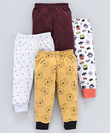 Kidi Wav Pack Of 4 Hearts Printed Full Length Elasticated Pyjamas - Yellow White & Maroon Kidi Wav Pack Of 4 Hearts Printed Full Length Elasticated Pyjamas - Yellow White & Maroon