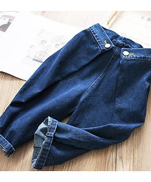 Pre Order - Awabox Button Detailed Solid Full Length Pants - Navy Blue Pre Order - Awabox Button Detailed Solid Full Length Pants - Navy Blue