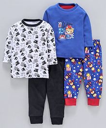 Kidi Wav Set Of 2 Cartoon & Truck Printed Full Sleeves Tee & Bottoms Set - Blue Kidi Wav Set Of 2 Cartoon & Truck Printed Full Sleeves Tee & Bottoms Set - Blue