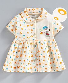 Cucumber 100% Cotton Half Sleeves Frock Bear Print - Yellow Cucumber 100% Cotton Half Sleeves Frock Bear Print - Yellow