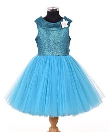 Indian Tutu Sleeveless Shimmery Netted Fit & Flare Dress - Blue Indian Tutu Sleeveless Shimmery Netted Fit & Flare Dress - Blue