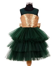 Indian Tutu Sleeveless Sequined Fit & Flare Layered Netted Dress - Green Indian Tutu Sleeveless Sequined Fit & Flare Layered Netted Dress - Green
