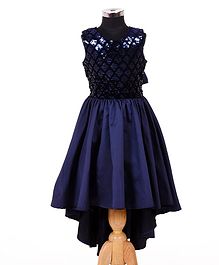 Indian Tutu Sleeveless Sequined High Low Dress - Navy Blue Indian Tutu Sleeveless Sequined High Low Dress - Navy Blue