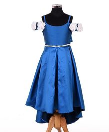 Indian Tutu Flower Applique High Low Cap Sleeves Fit & Flare Sleeveless Gown - Royal Blue Indian Tutu Flower Applique High Low Cap Sleeves Fit & Flare Sleeveless Gown - Royal Blue