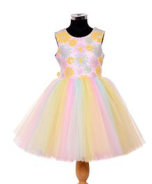 Indian Tutu Sleeveless Flower Sequined Fit & Flare Netted Dress - Multicolor Indian Tutu Sleeveless Flower Sequined Fit & Flare Netted Dress - Multicolor