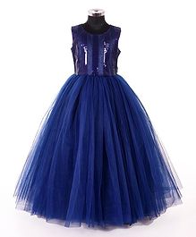 Indian Tutu Sleeveless Sequined Fit & Flare Netted Gown - Navy Blue Indian Tutu Sleeveless Sequined Fit & Flare Netted Gown - Navy Blue