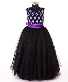 Indian Tutu Sleeveless Sequined Fit & Flare Netted Gown - Black Indian Tutu Sleeveless Sequined Fit & Flare Netted Gown - Black