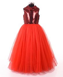 Indian Tutu Sleeveless Sequined Fit & Flare Tulle Gown - Red Indian Tutu Sleeveless Sequined Fit & Flare Tulle Gown - Red