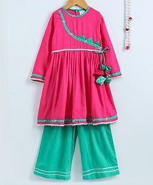 Little Pockets Store Lace Patch Full Sleeves Anarkali Kurti With Palazzo - Pink Little Pockets Store Lace Patch Full Sleeves Anarkali Kurti With Palazzo - Pink