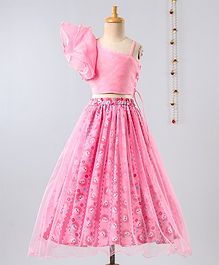 Little Pockets Store Sleeveless Choli With Floral Print Lehenga - Pink Little Pockets Store Sleeveless Choli With Floral Print Lehenga - Pink