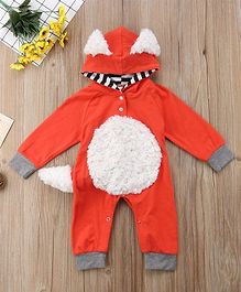 Pre Order - Awabox Ear Applique Full Sleeves Hooded Romper - Orange Pre Order - Awabox Ear Applique Full Sleeves Hooded Romper - Orange