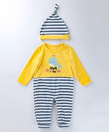 Pre Order - Awabox Whale Print Full Sleeves Romper & Cap Set - Yellow Pre Order - Awabox Whale Print Full Sleeves Romper & Cap Set - Yellow