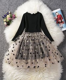 Pre Order - Awabox Full Sleeves Star Patch Fit & Flare Dress - Black Pre Order - Awabox Full Sleeves Star Patch Fit & Flare Dress - Black