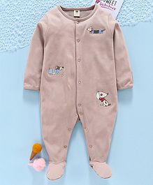 ToffyHouse Full Sleeves Sleep Suit Puppy Embroidery - Brown ToffyHouse Full Sleeves Sleep Suit Puppy Embroidery - Brown
