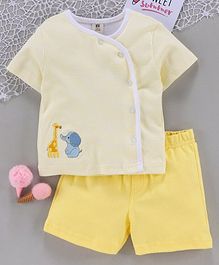ToffyHouse Half Sleeves Night Suit Animal Embroidered - Yellow ToffyHouse Half Sleeves Night Suit Animal Embroidered - Yellow