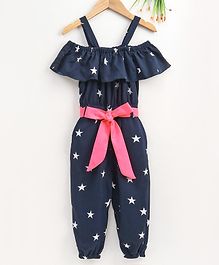 M'andy Half Sleeves Stars Printed Cold Shoulder Jumpsuit - Blue M'andy Half Sleeves Stars Printed Cold Shoulder Jumpsuit - Blue