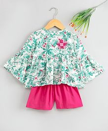 M'andy Flower Printed Full Sleeves Top & Shorts - White & Pink M'andy Flower Printed Full Sleeves Top & Shorts - White & Pink