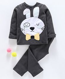 Hugsntugs Bunny Patch Detailed Full Sleeves Night Suit - Dark Grey Hugsntugs Bunny Patch Detailed Full Sleeves Night Suit - Dark Grey