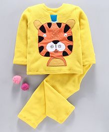 Hugsntugs Tiger Patch Detailed Full Sleeves Night Suit - Yellow Hugsntugs Tiger Patch Detailed Full Sleeves Night Suit - Yellow