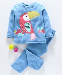 Hugsntugs Toucan Bird Patch Detailed Full Sleeves Night Suit - Light Blue Hugsntugs Toucan Bird Patch Detailed Full Sleeves Night Suit - Light Blue
