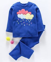 Hugsntugs Cloud & Rain Drop Patch Detailed Full Sleeves Night Suit - Royal Blue Hugsntugs Cloud & Rain Drop Patch Detailed Full Sleeves Night Suit - Royal Blue