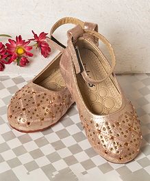 Little Soles Velcro Closure Crystal Detailed Mary Janes - Golden Little Soles Velcro Closure Crystal Detailed Mary Janes - Golden