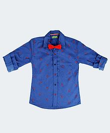 NEO NATIVES Scorpion Print Full Sleeves Shirt With Bow Tie - Blue NEO NATIVES Scorpion Print Full Sleeves Shirt With Bow Tie - Blue