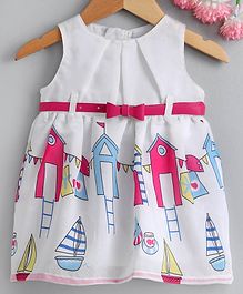 Yellow Duck Sleeveless House Printed Dress - Pink Yellow Duck Sleeveless House Printed Dress - Pink