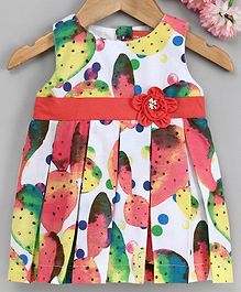 Yellow Duck Printed Sleeveless Box Pleated Dress - Peach Yellow Duck Printed Sleeveless Box Pleated Dress - Peach