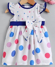Yellow Duck Cap Sleeves Colourful Polka Dot Printed Dress - Blue Yellow Duck Cap Sleeves Colourful Polka Dot Printed Dress - Blue
