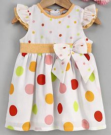 Yellow Duck Cap Sleeves Colourful Polka Dot Printed Dress - Yellow Yellow Duck Cap Sleeves Colourful Polka Dot Printed Dress - Yellow