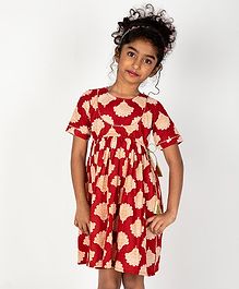 Pikaboo Half Sleeves Motif Print Dress - Red Pikaboo Half Sleeves Motif Print Dress - Red