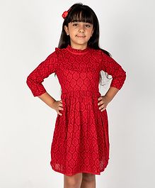 Pikaboo Three Fourth Sleeves Block Print Dress - Red Pikaboo Three Fourth Sleeves Block Print Dress - Red