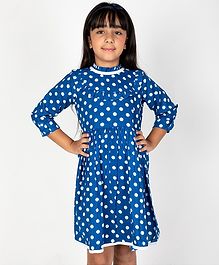 Pikaboo Three Fourth Sleeves Ruffle Detail Polka Dot Print Dress - Blue Pikaboo Three Fourth Sleeves Ruffle Detail Polka Dot Print Dress - Blue