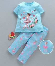 Cucumber Half Sleeves Night Suit Girl Print - Blue Cucumber Half Sleeves Night Suit Girl Print - Blue