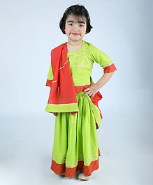 Amairaa Gotta Patti Detailing Three Fourth Sleeves Choli With Lehenga & Dupatta - Green & Red Amairaa Gotta Patti Detailing Three Fourth Sleeves Choli With Lehenga & Dupatta - Green & Red