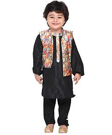 Amairaa Solid Full Sleeves Kurta & Pajama With Digital Print Jacket - Black Amairaa Solid Full Sleeves Kurta & Pajama With Digital Print Jacket - Black