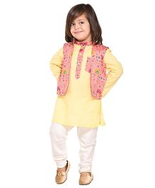 Amairaa Solid Full Sleeves Kurta & Pajama With Motif Printed Waistcoat - Yellow Amairaa Solid Full Sleeves Kurta & Pajama With Motif Printed Waistcoat - Yellow