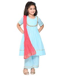 Amairaa Half Sleeves Gota Patti Detailing Kurta With Palazzo & Dupatta - Sky Blue Amairaa Half Sleeves Gota Patti Detailing Kurta With Palazzo & Dupatta - Sky Blue