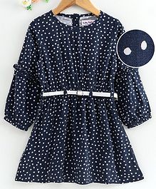 Soul Fairy Polka Dot Print Full Sleeves Dress With Belt - Navy Blue Soul Fairy Polka Dot Print Full Sleeves Dress With Belt - Navy Blue