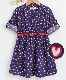Soul Fairy Heart Printed Full Sleeves Dress With Belt - Navy Blue Soul Fairy Heart Printed Full Sleeves Dress With Belt - Navy Blue