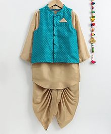 Lil Peacock Full Sleeves Solid Kurta With Dhoti & Brocade Jacket - Beige Lil Peacock Full Sleeves Solid Kurta With Dhoti & Brocade Jacket - Beige