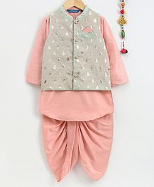 Lil Peacock Full Sleeves Kurta With Dhoti & Foil Print Jacket Set - Pink Lil Peacock Full Sleeves Kurta With Dhoti & Foil Print Jacket Set - Pink