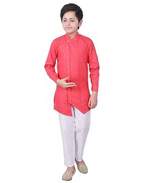 Fourfolds Solid Full Sleeves Kurta With Pyjama - Dark Pink Fourfolds Solid Full Sleeves Kurta With Pyjama - Dark Pink