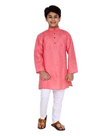 Fourfolds Solid Full Sleeves Kurta With Pyjama Set - Pink Fourfolds Solid Full Sleeves Kurta With Pyjama Set - Pink