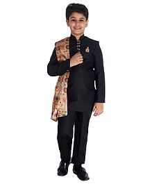 Fourfolds Solid Full Sleeves Kurta With Pyjama & Stole - Black Fourfolds Solid Full Sleeves Kurta With Pyjama & Stole - Black