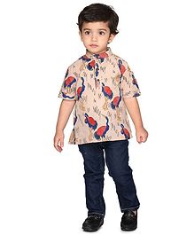 Olesia all Over Flamingo Printed Half Sleeves Short Kurta - Beige Olesia all Over Flamingo Printed Half Sleeves Short Kurta - Beige