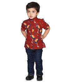 Olesia all Over Flamingo Printed Half Sleeves Short Kurta - Red Olesia all Over Flamingo Printed Half Sleeves Short Kurta - Red