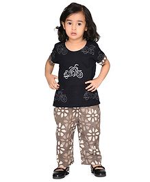 Olesia Bike Printed Half Sleeves Night Suit - Black & Brown Olesia Bike Printed Half Sleeves Night Suit - Black & Brown